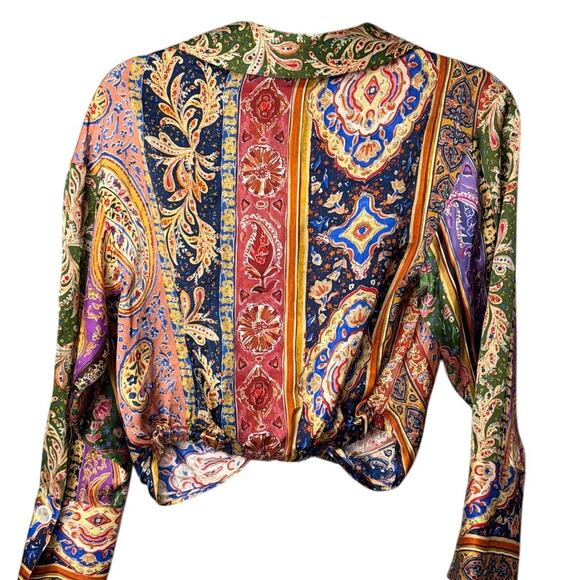 ZARA Satin Paisley Twist Front Crop Top V-Neck Blouse Indie Boho Chic Size S NWT - Picture 3 of 10